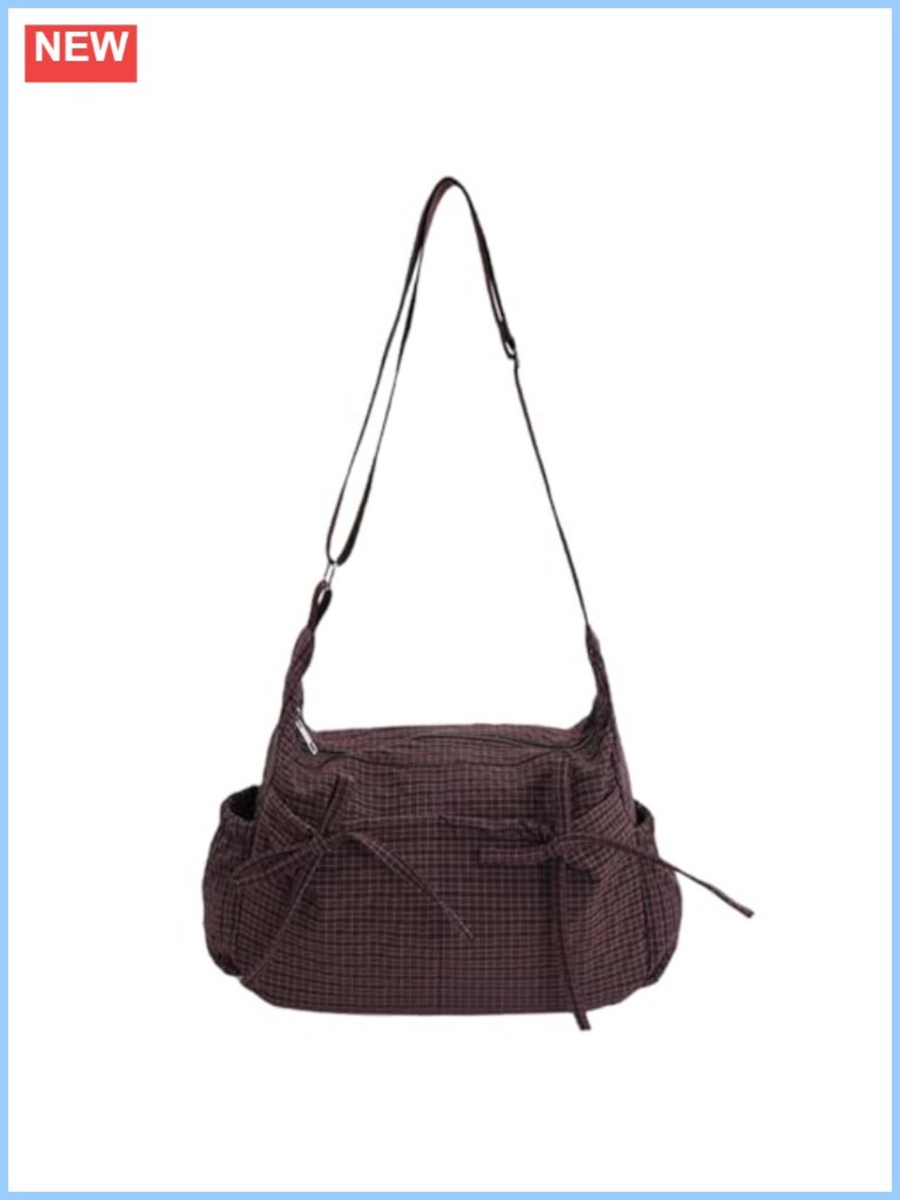 Women's Plaid Gingham Nylon Hobo Crossbody Bag with Adjustable Strap